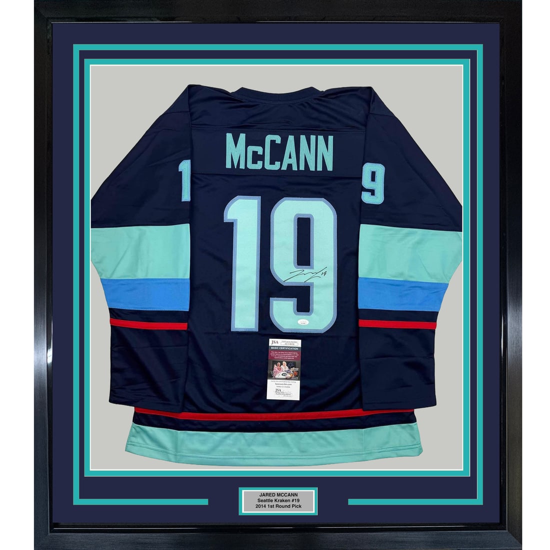 Jared McCann Signed Seattle Kraken Framed Blue Jersey JSA COA 35x39 (1 of 2)