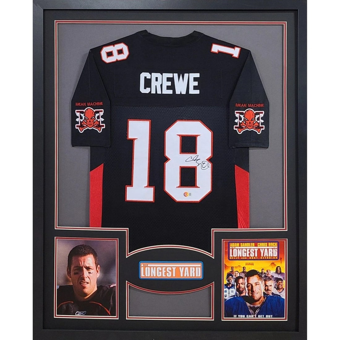 Framed Autographed Adam Sandler Jersey The Longest Yard Beckett COA: Framed Autographed Adam Sandler Jersey The Longest Yard Beckett COA This is a framed jersey autographed by Adam Sandler from the film "The Longest Yard." The jersey comes with a Beckett Certificate of