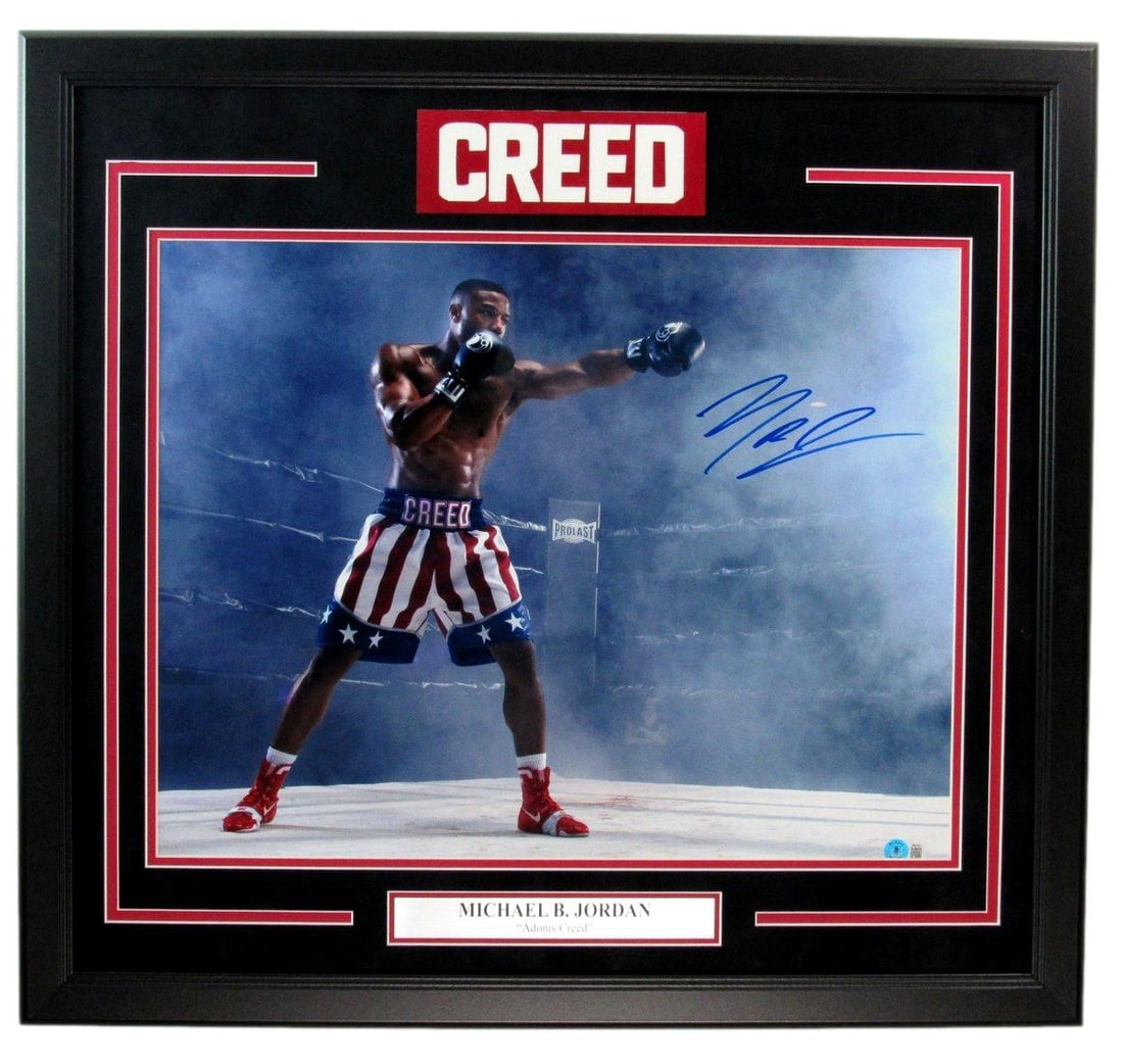 Framed 16x20 Creed Photo Signed by Michael B Jordan Beckett Authenticated: Framed 16x20 Creed Photo Signed by Michael B Jordan Beckett Authenticated This is a framed 16x20 photo from the movie "Creed" autographed by Michael B. Jordan. The signature is authenticated by Becket