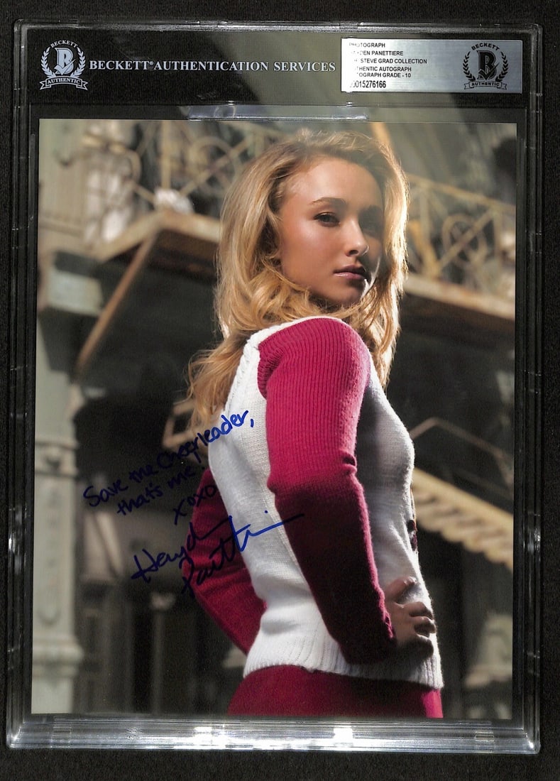 Hayden Panettiere Signed 8x10 Photo Heroes Beckett Authenticated Grade 10: Hayden Panettiere Signed 8x10 Photo Heroes Beckett Authenticated Grade 10 This stunning 8x10 color photograph features Hayden Panettiere as Claire Bennet from the acclaimed TV series Heroes. The photo
