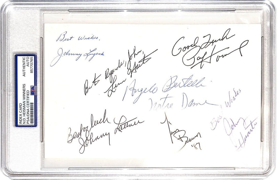 Notre Dame Football Heisman Winners Signed 5x8 Index Card PSA Authenticated (1 of 2)