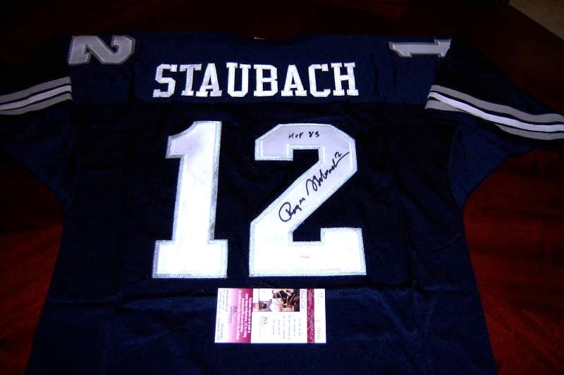 Roger Staubach Dallas Cowboys navy signed football jersey (1 of 1)