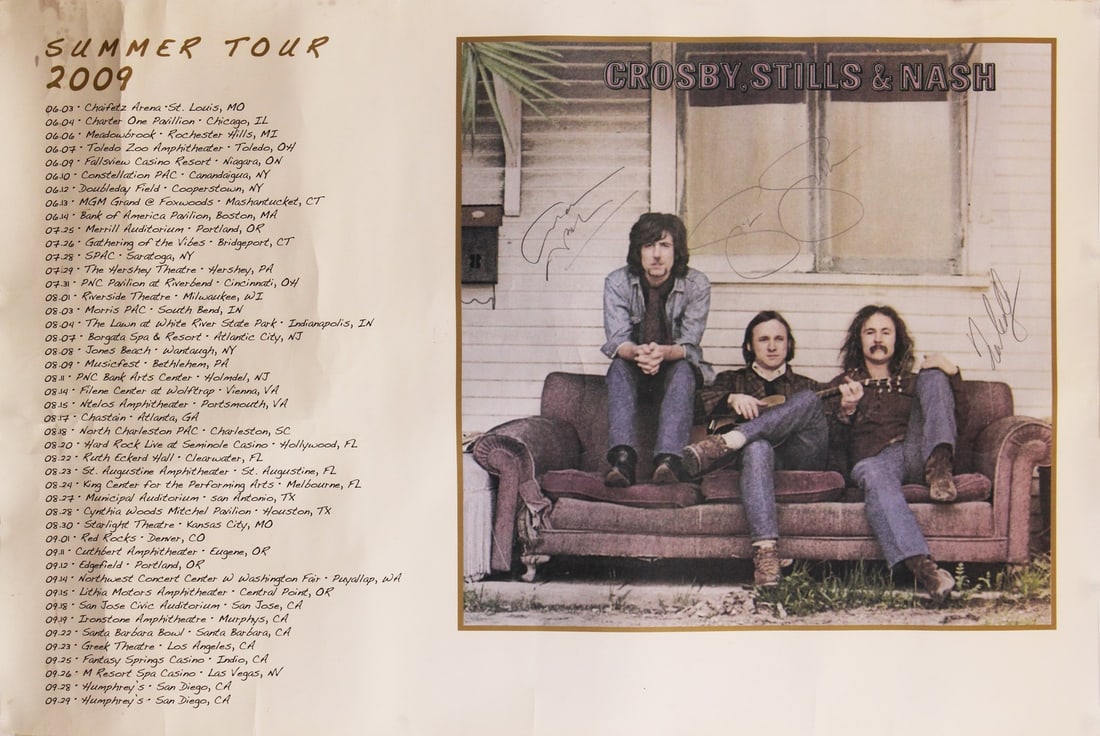 2009 Summer Tour poster signed by Crosby Stills Nash 24x36 JSA (1 of 8)
