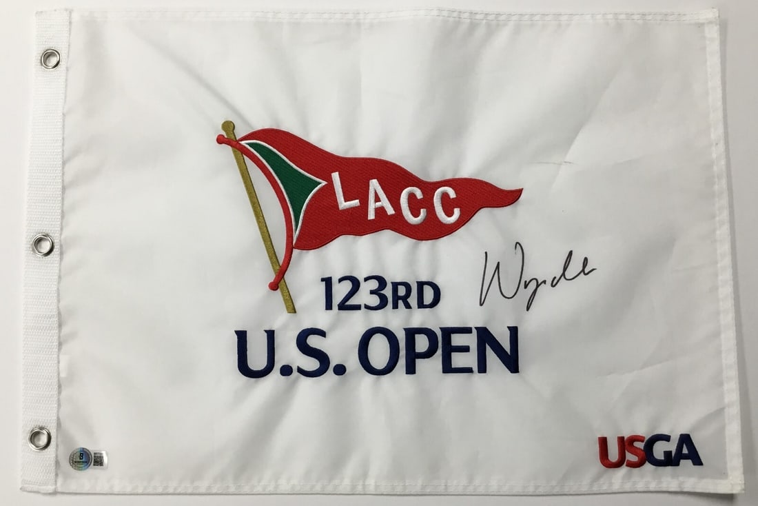 Wyndam Clark Signed LACC 123rd U.S. Open Pin Flag Beckett Authenticated: Wyndam Clark Signed LACC 123rd U.S. Open Pin Flag Beckett Authenticated Celebrate golf history with this officially licensed Wyndam Clark signed pin flag from the 123rd U.S. Open, held at LACC. This u
