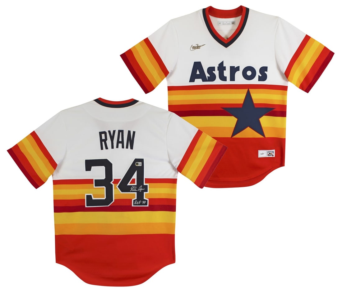 Beckett Authenticated Nolan Ryan Signed Astros Nike Rainbow Jersey HOF 99 (1 of 6)