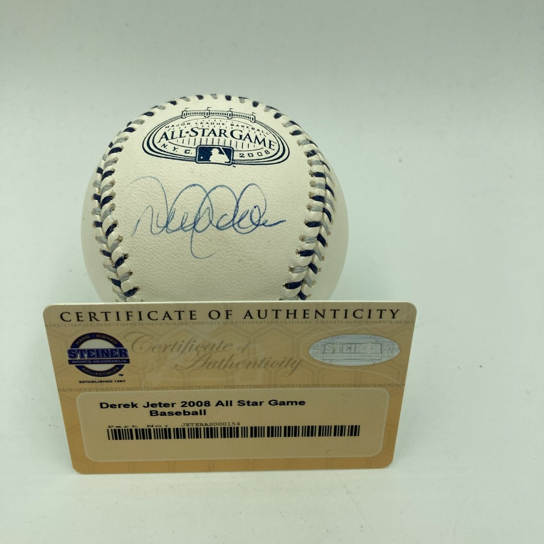Derek Jeter Signed 2008 All Star Game Baseball Steiner COA Yankees: Derek Jeter Signed 2008 All Star Game Baseball Steiner COA Yankees This is a pre-owned Derek Jeter signed baseball from the 2008 All-Star Game, authenticated by Steiner Sports. Featuring the legendary