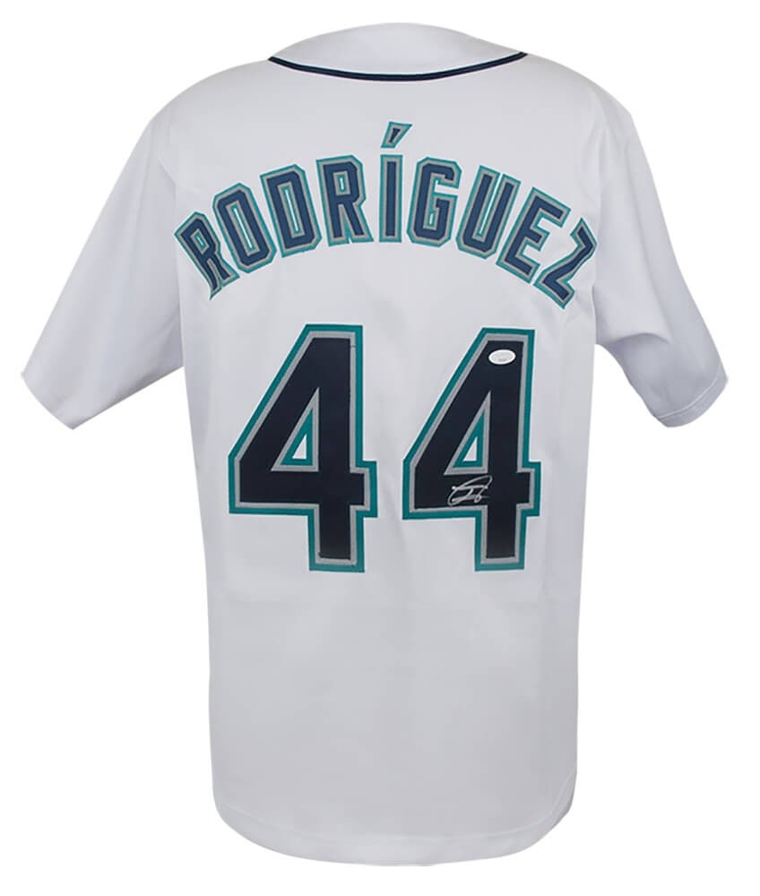 Julio Rodriguez Signed Mariners White Jersey with JSA COA: Julio Rodriguez Signed Mariners White Jersey with JSA COA This is a signed white custom baseball jersey from Julio Rodriguez of the Seattle Mariners, featuring his autograph authenticated by JSA (Jame