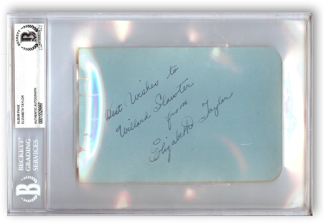 Autographed Album Page by Elizabeth Taylor Authenticated by Beckett: Autographed Album Page by Elizabeth Taylor Authenticated by Beckett This is an original autographed album page signed by the late legendary actress Elizabeth Taylor. The autograph has been authenticat