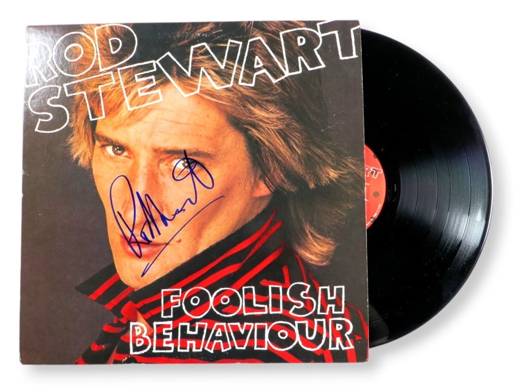 Rod Stewart Foolish Behaviour signed album cover with record BAS (1 of 4)