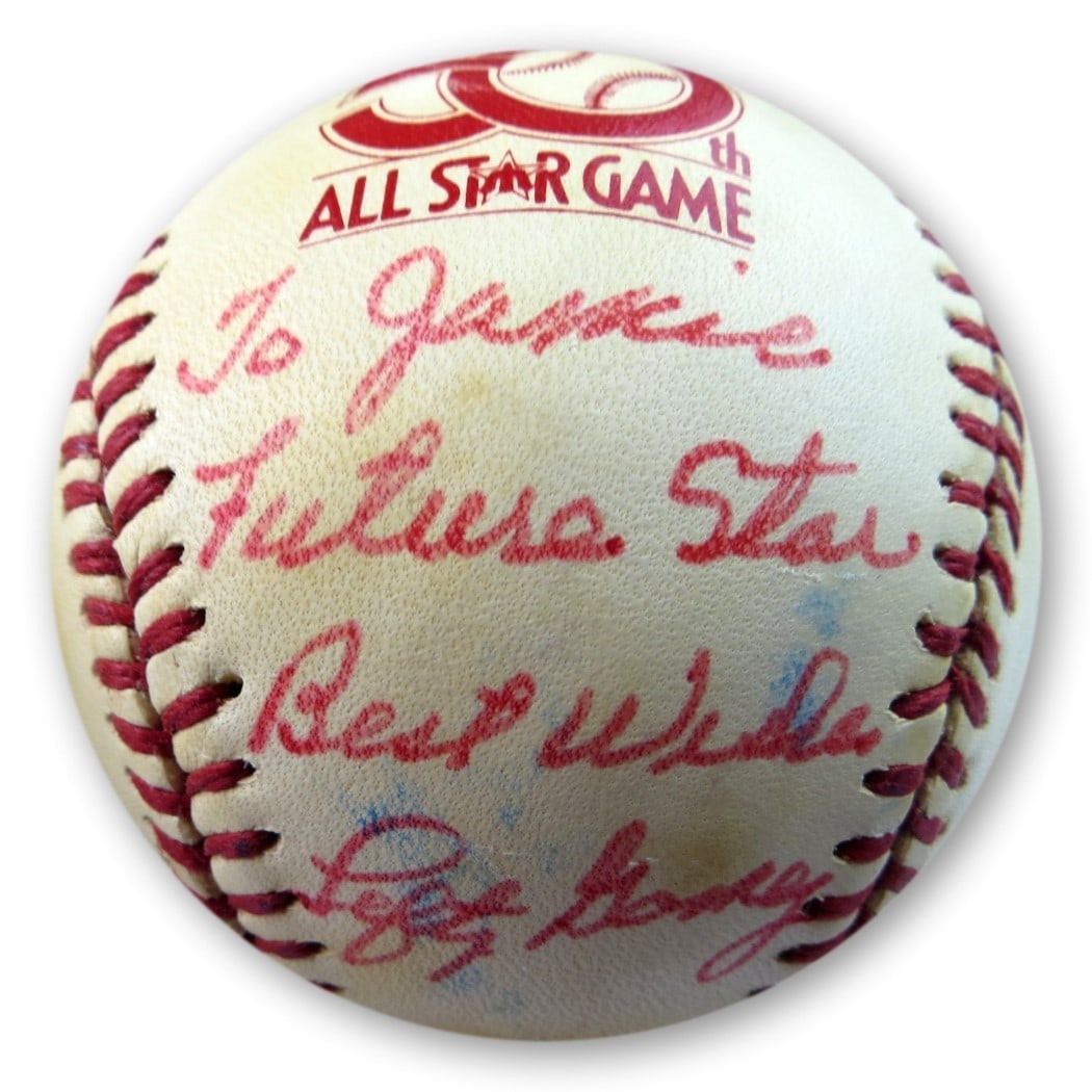Lefty Gomez Autographed 1979 All-Star Baseball Yankees JSA Authenticated: Lefty Gomez Autographed 1979 All-Star Baseball Yankees JSA Authenticated This is an authentic baseball signed by Lefty Gomez, commemorating the 1979 All-Star Game. The ball features a clear autograph 