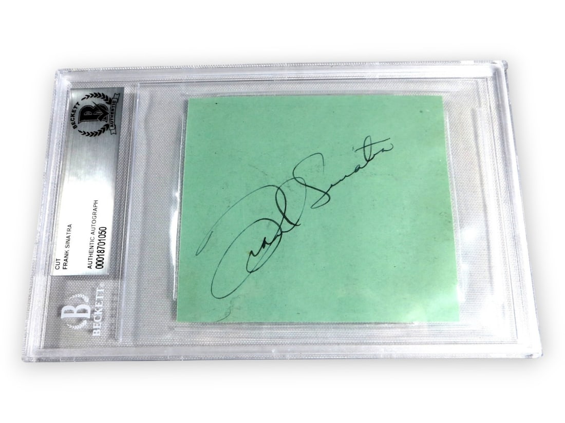 Frank Sinatra Authentic Signature Cut Beckett Certified: Frank Sinatra Authentic Signature Cut Beckett Certified This is an original cut signature of legendary singer Frank Sinatra. The autograph has been authenticated by Beckett Authentication and is prese