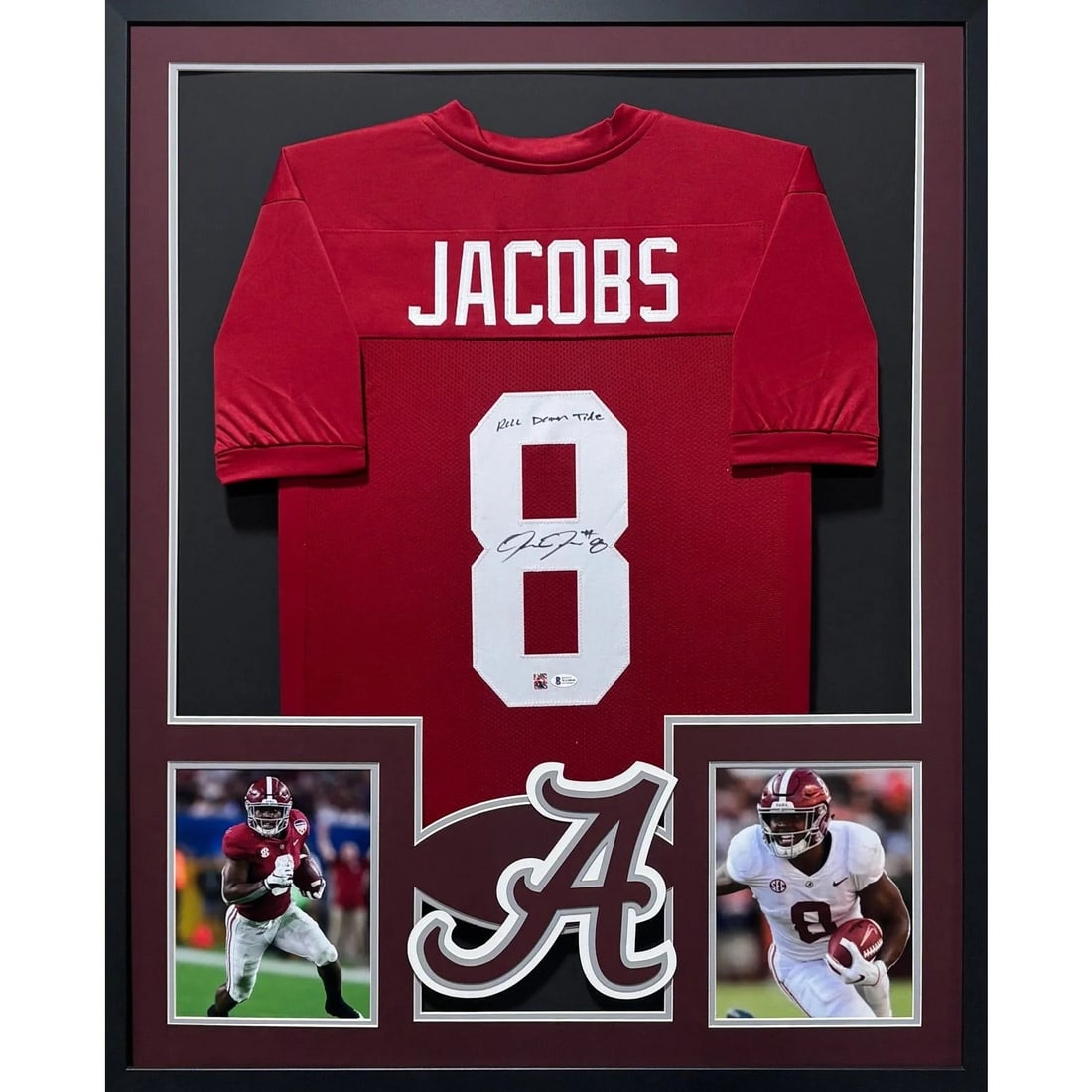 Beckett Authenticated Framed Josh Jacobs Alabama Jersey: Beckett Authenticated Framed Josh Jacobs Alabama Jersey This autographed Josh Jacobs framed jersey features a Beckett-authenticated signature and is presented in a high-quality display with detailed f