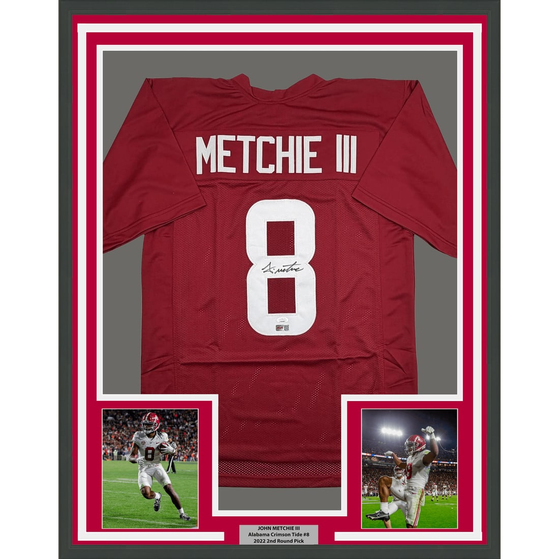 Framed Alabama Crimson Tide John Metchie III signed red football jersey JSA COA (1 of 2)