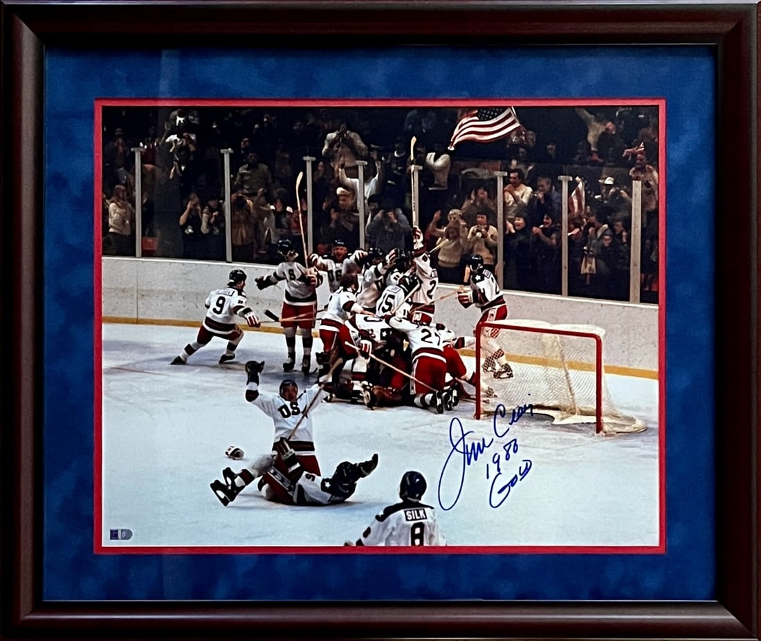 Jim Craig 1980 Olympic Hockey Signed Photo 16x20 Custom Framed AIV: Jim Craig 1980 Olympic Hockey Signed Photo 16x20 Custom Framed AIV This stunning piece features a professionally framed 16x20 photograph of Jim Craig, the gold medal-winning goalie from the legendary 