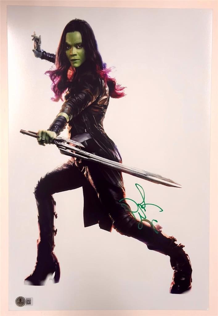 Zoe Saldana Signed Gamora 12x18 Photo Poster Beckett Authenticated: Zoe Saldana Signed Gamora 12x18 Photo Poster Beckett Authenticated This stunning 12x18 photograph features Zoe Saldana's autograph, showcasing her iconic role as Gamora from the hit movie Guardians of