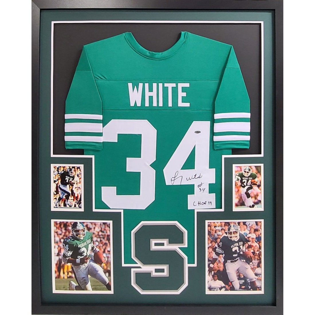 Framed Michigan State Football Jersey Signed by Lorenzo White Authenticated by Playball Ink: Framed Michigan State Football Jersey Signed by Lorenzo White Authenticated by Playball Ink This is an original Michigan State jersey autographed by Lorenzo White, professionally framed and authentica