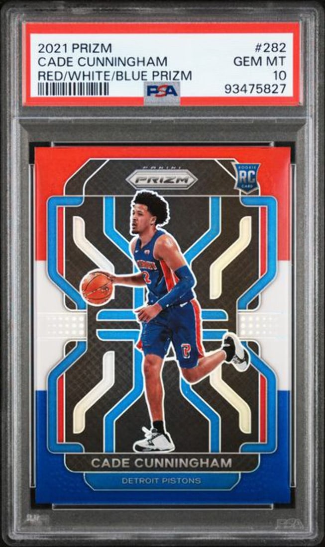 PSA 10 2021 Prizm Cade Cunningham Red White Blue Rookie Basketball Card #282 (1 of 2)
