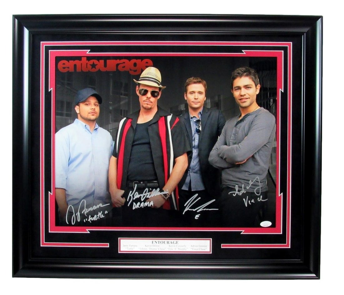 Framed 16x20 Entourage Photo Signed by Four Cast Members JSA Authenticated: Framed 16x20 Entourage Photo Signed by Four Cast Members JSA Authenticated This is an original 16x20 photograph from the television show "Entourage," professionally framed and multi-signed with inscri