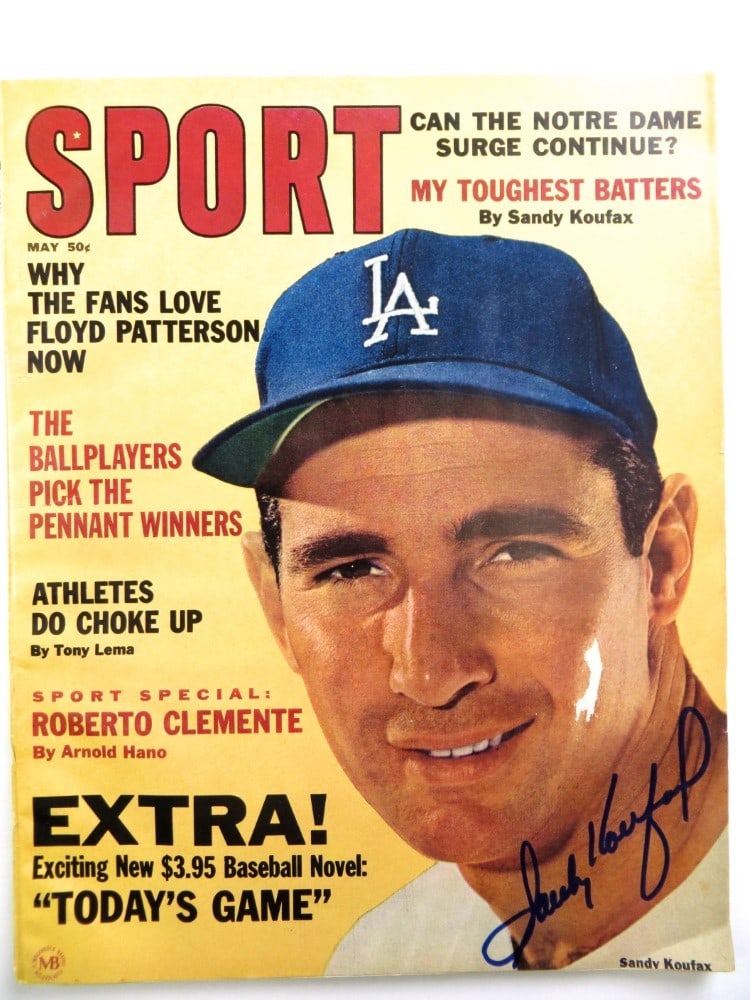 Sandy Koufax Autographed Magazine May 1965 Dodgers JSA Certified: Sandy Koufax Autographed Magazine May 1965 Dodgers JSA Certified This is an original magazine from May 1965 featuring Sandy Koufax, a legendary player for the Los Angeles Dodgers. The magazine is auto