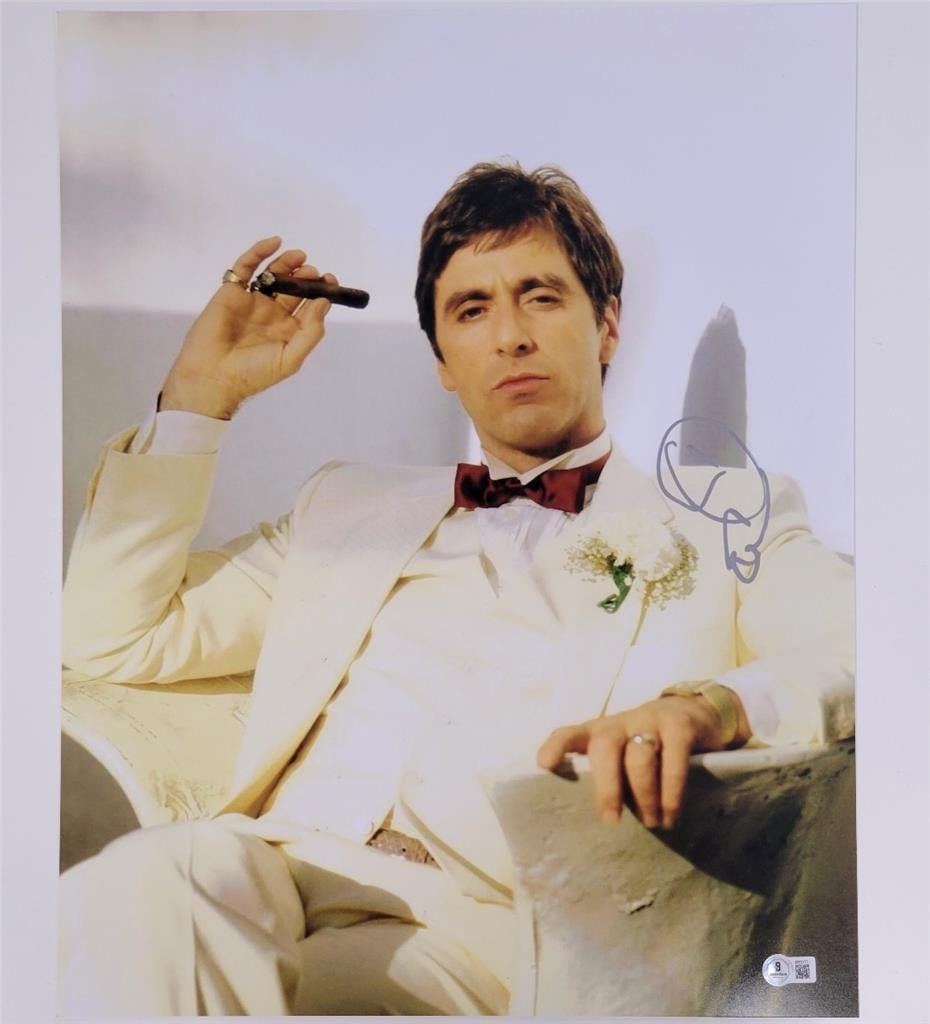 Al Pacino Autographed Scarface 16x20 Photo Beckett Authenticated: Al Pacino Autographed Scarface 16x20 Photo Beckett Authenticated This original 16x20 photograph features Al Pacino as Tony Montana from the iconic movie Scarface. The photo is authenticated by Beckett