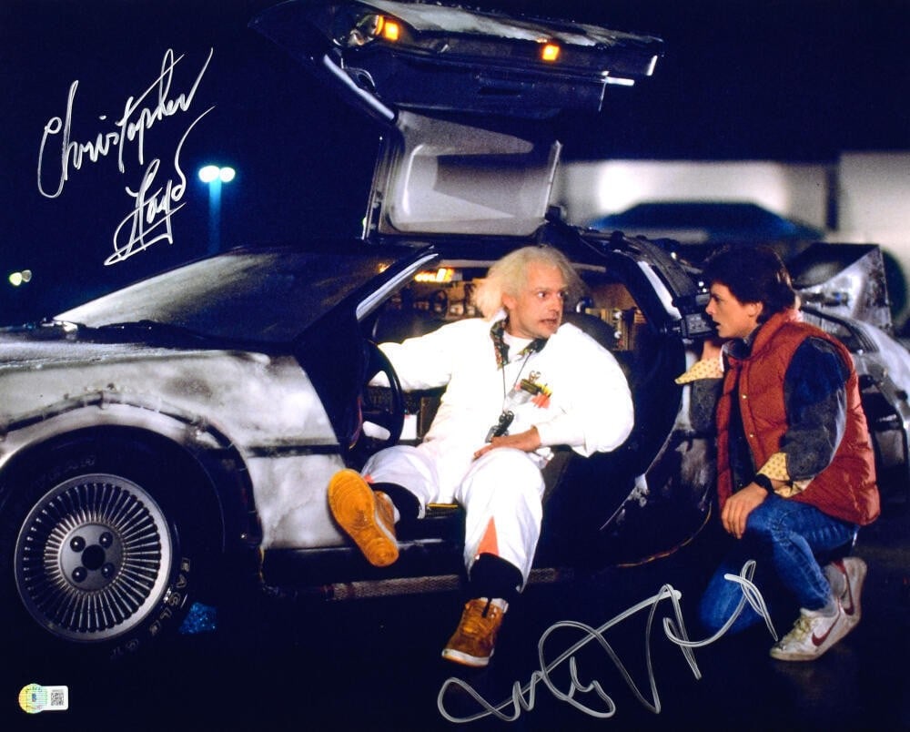 Back to the Future signed 16x20 photo Beckett Christopher Lloyd Michael J Fox: Back to the Future signed 16x20 photo Beckett Christopher Lloyd Michael J Fox This 16x20 photograph from the movie "Back to the Future" is signed by Christopher Lloyd and Michael J. Fox. The autograph