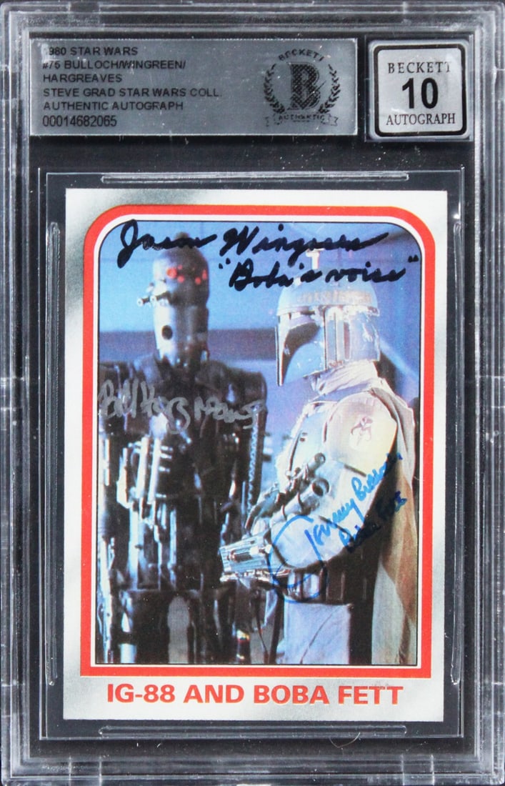 Star Wars ESB #252 Card Signed by Bulloch Wingreen Hargreaves Beckett Auto 10: Star Wars ESB #252 Card Signed by Bulloch Wingreen Hargreaves Beckett Auto 10 This is an original 1980 Star Wars: The Empire Strikes Back #252 trading card that has been personally signed by Jeremy Bu