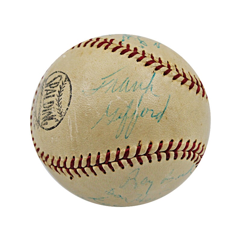 1956 New York Sports Legends Signed Baseball JSA Authenticated: 1956 New York Sports Legends Signed Baseball JSA Authenticated This vintage Spalding Official Baseball is a remarkable piece of sports memorabilia, autographed by legends from New York's professional 