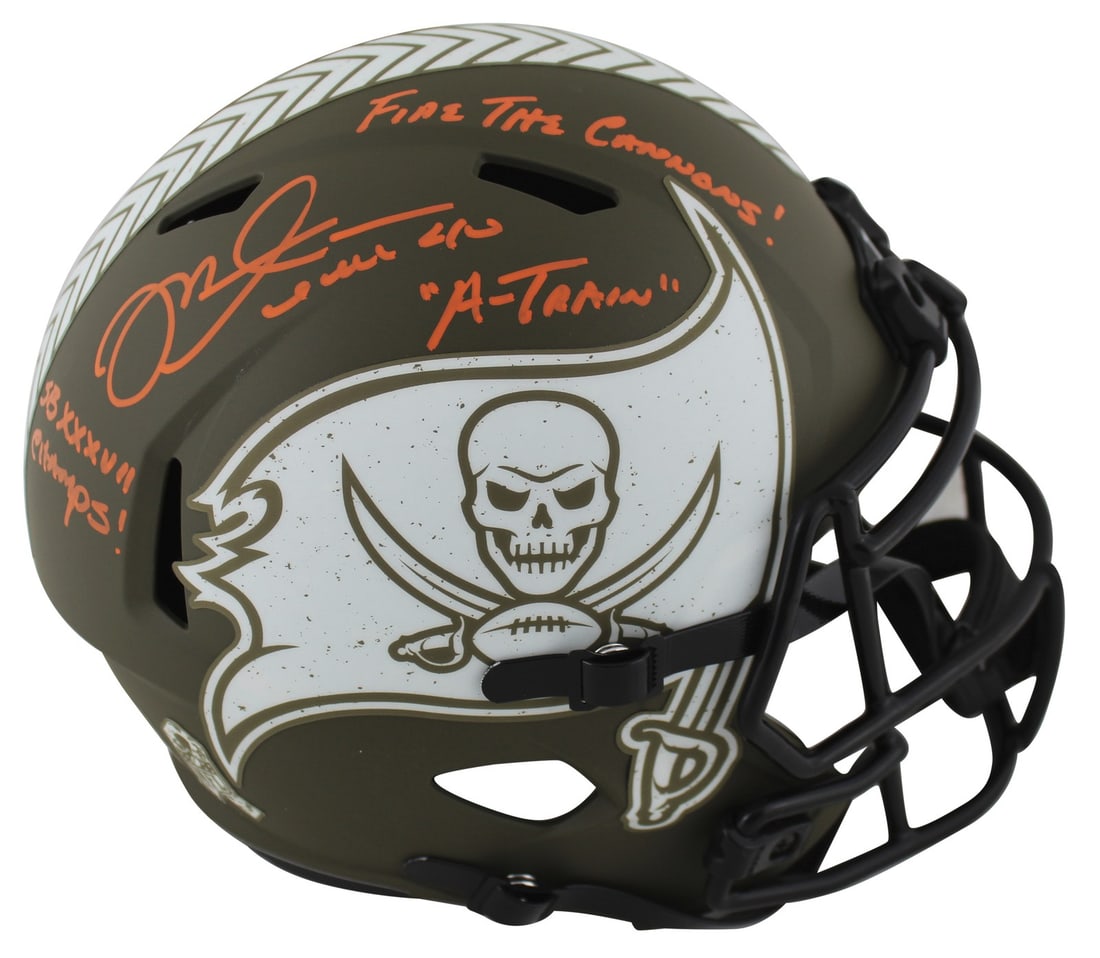 Mike Alstott Signed Buccaneers Salute to Service Helmet BAS Authenticated: Mike Alstott Signed Buccaneers Salute to Service Helmet BAS Authenticated Celebrate the legacy of the Tampa Bay Buccaneers with this autographed Riddell Full Size Speed Replica Helmet, personally sign