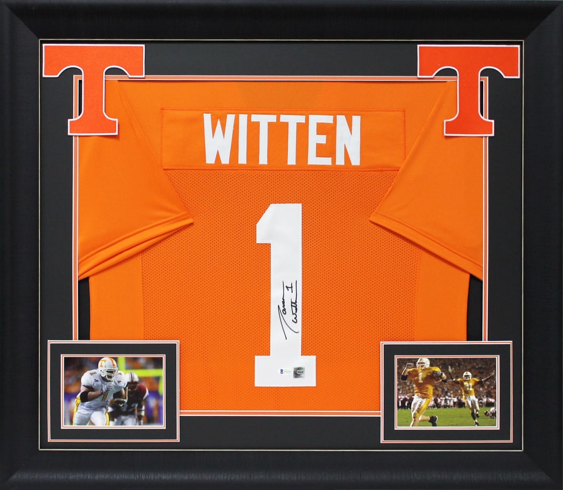 Framed Tennessee Volunteers Orange Jersey Signed by Jason Witten BAS Witnessed: Framed Tennessee Volunteers Orange Jersey Signed by Jason Witten BAS Witnessed This is an orange pro style framed jersey, personally signed by Jason Witten of the Tennessee Volunteers football team. T
