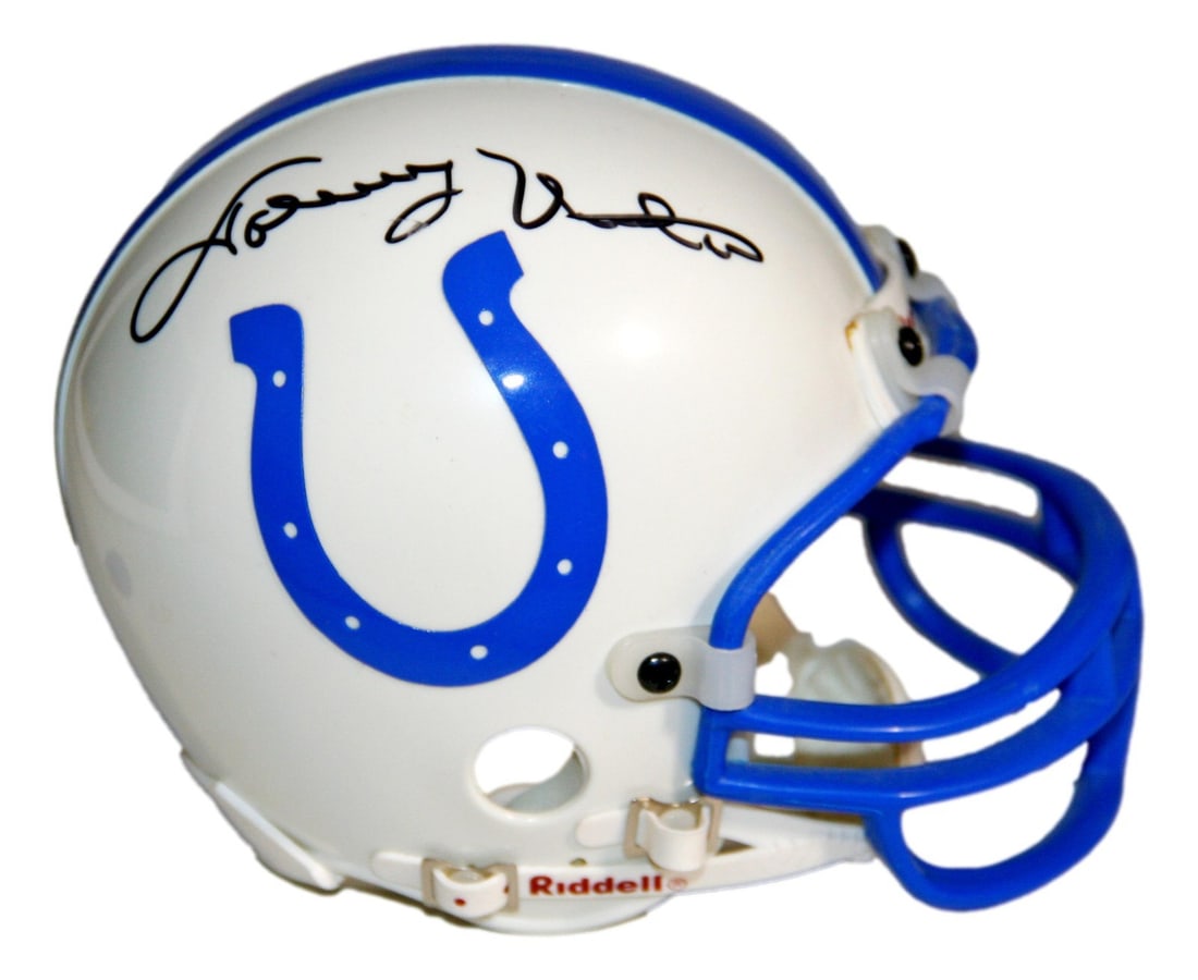 Baltimore Colts Mini Helmet Signed by Johnny Unitas with PSA Authentication: Baltimore Colts Mini Helmet Signed by Johnny Unitas with PSA Authentication This is a pre-owned Baltimore Colts mini helmet autographed by Johnny Unitas. The autograph has been authenticated by Profes