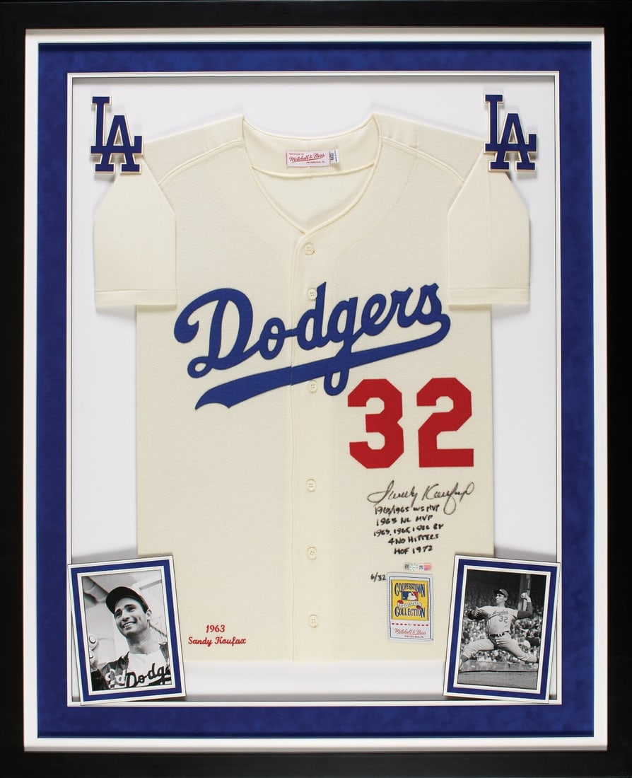 Sandy Koufax Signed Dodgers Jersey with 5 Inscriptions Fanatics Authentic: Sandy Koufax Signed Dodgers Jersey with 5 Inscriptions Fanatics Authentic Celebrate the legacy of a baseball legend with this original Sandy Koufax signed jersey. This meticulously crafted Mitchell & 