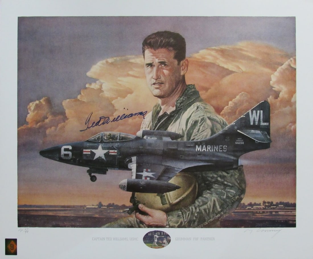 Williams and F9F Panther Signed Print by Ted Williams and Corning Green Diamond 26x22 (1 of 5)