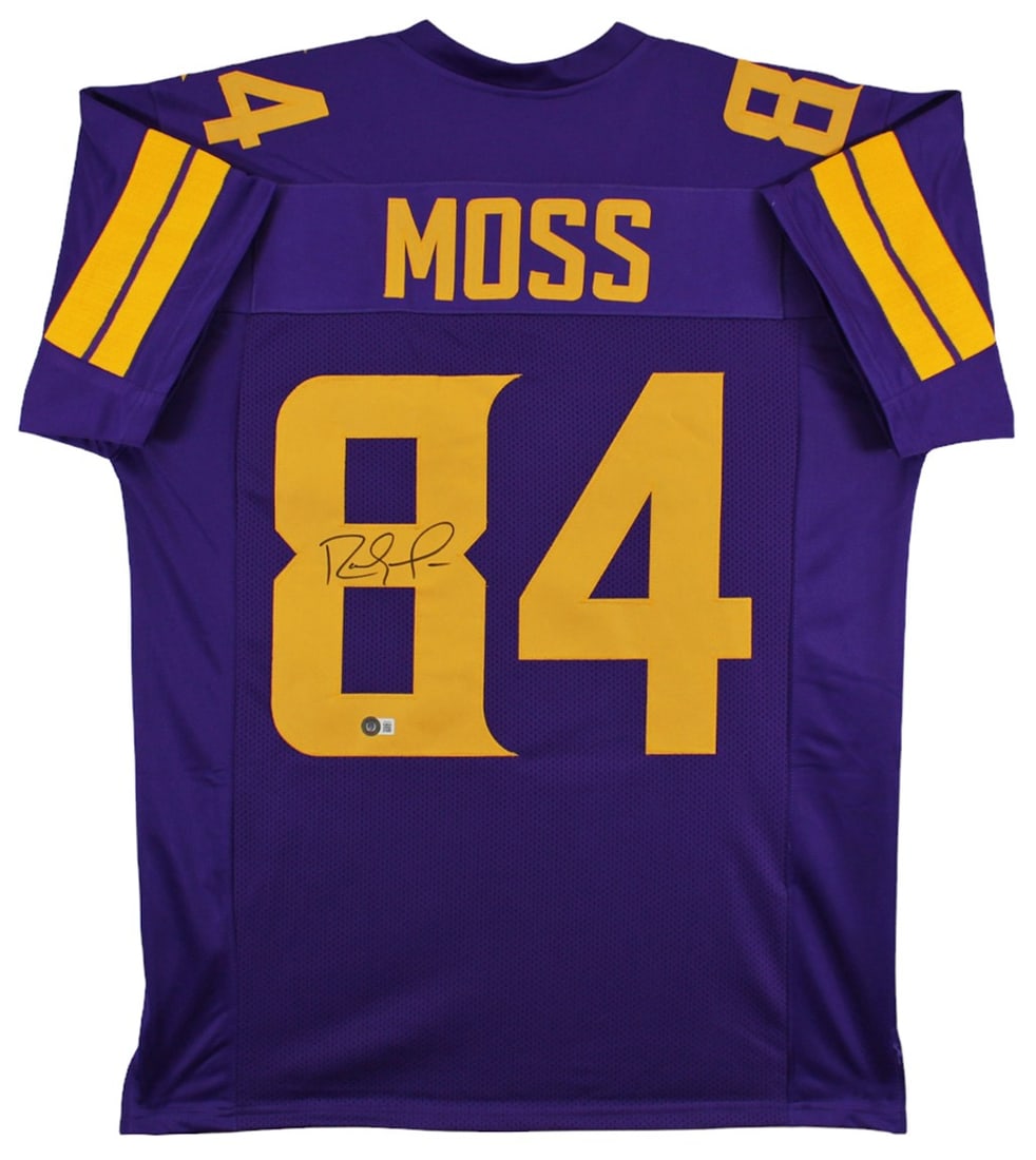 Randy Moss Signed Minnesota Vikings Purple Color Rush Jersey BAS Witnessed: Randy Moss Signed Minnesota Vikings Purple Color Rush Jersey BAS Witnessed This is a purple Color Rush Pro Style jersey personally signed by Randy Moss of the Minnesota Vikings. The jersey is an origi
