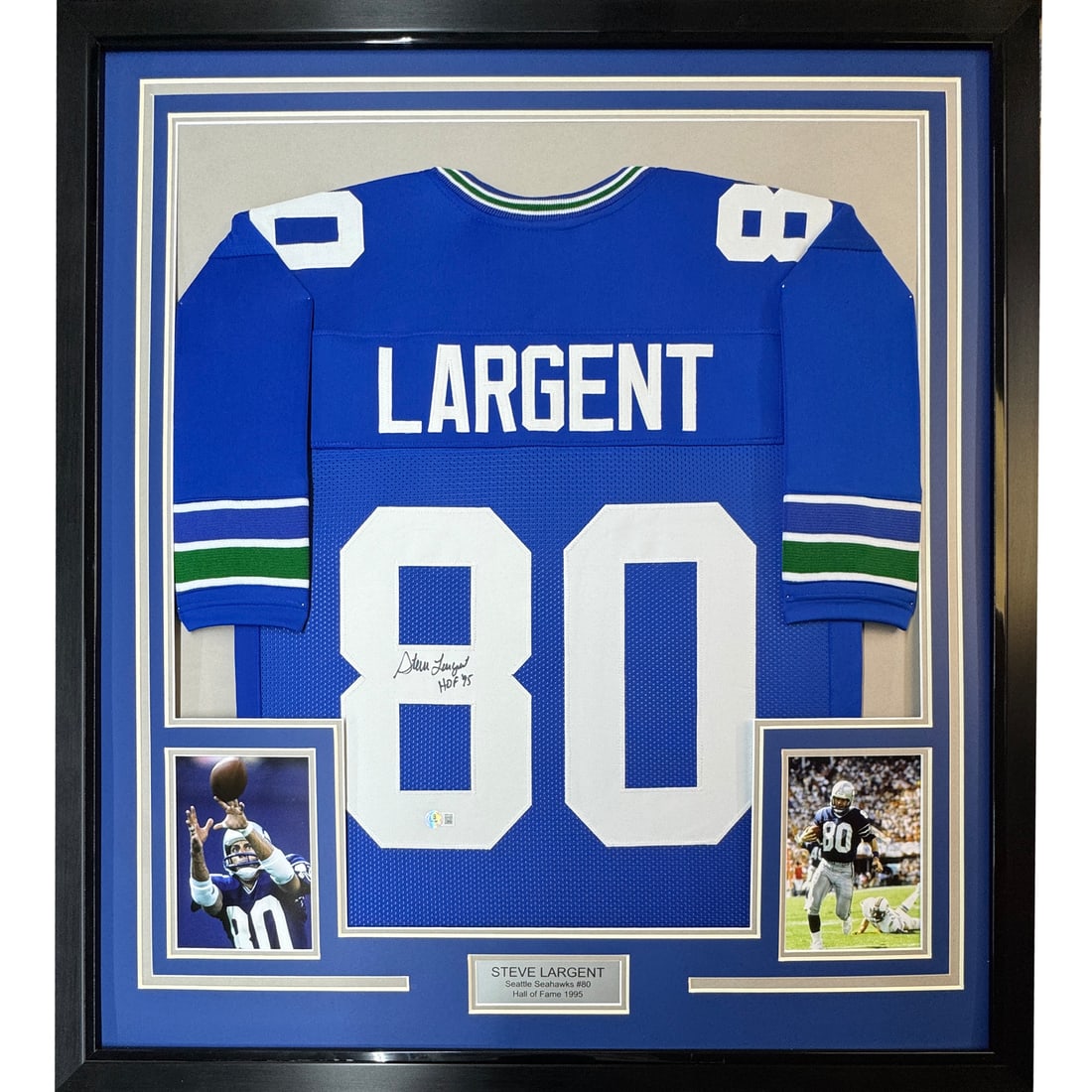 Framed Steve Largent signed Seattle Seahawks jersey JSA COA 33x42 (1 of 2)