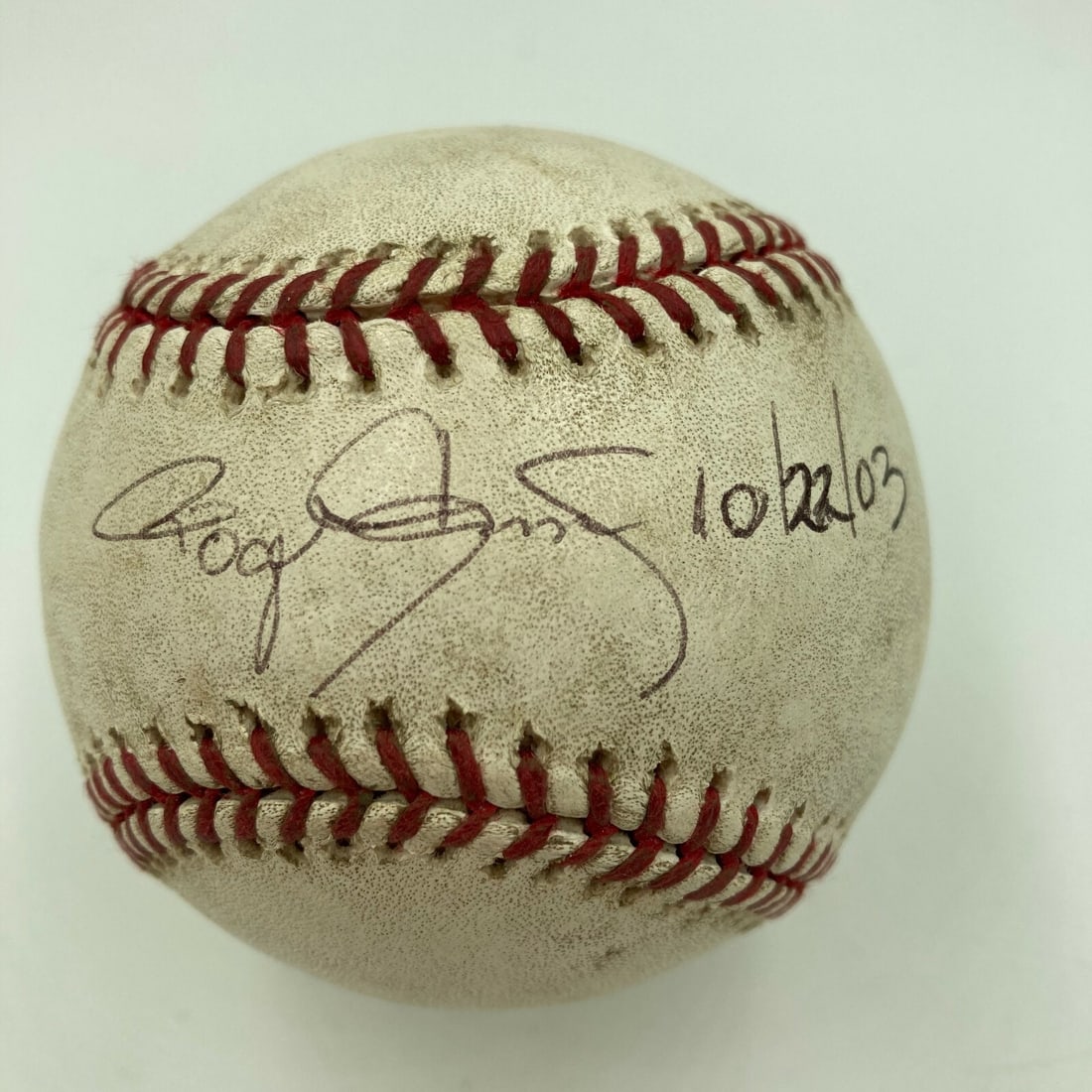 Roger Clemens Signed Game Used Baseball 2003 World Series JSA COA: Roger Clemens Signed Game Used Baseball 2003 World Series JSA COA This is a game-used baseball from Game 4 of the 2003 World Series, signed by legendary pitcher Roger Clemens. The ball comes with a Ja