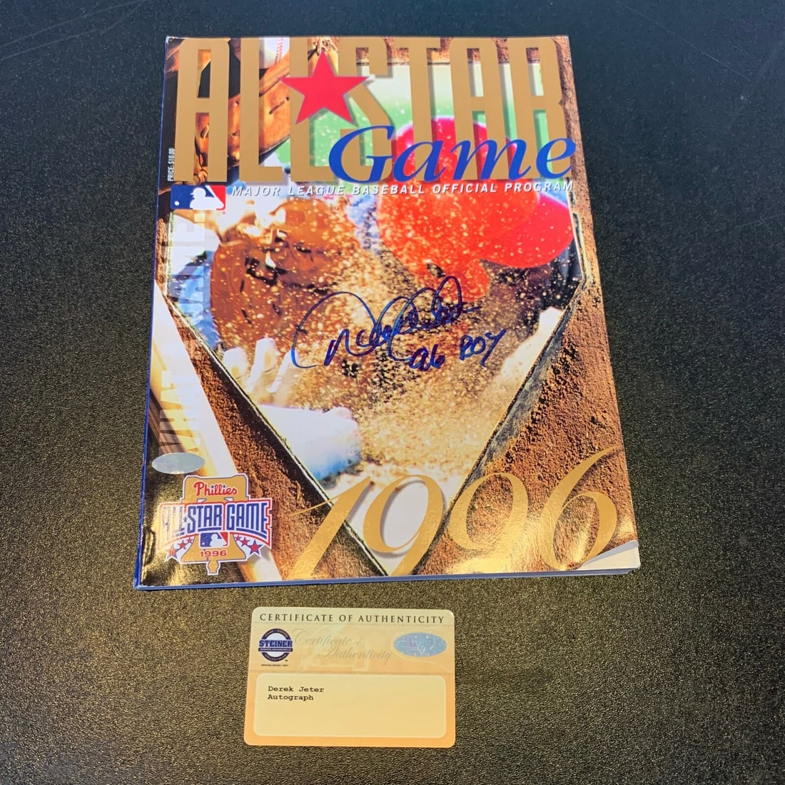 Derek Jeter Signed Inscribed 1996 All Star Game Program Steiner COA: Derek Jeter Signed Inscribed 1996 All Star Game Program Steiner COA This is an original 1996 All Star Game program signed and inscribed by baseball legend Derek Jeter, commemorating his Rookie of the 