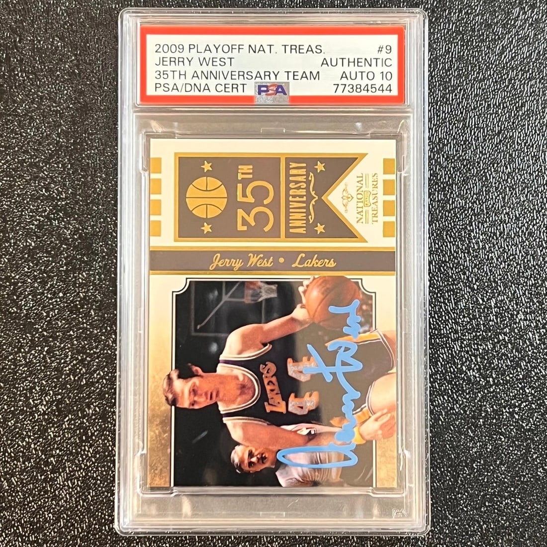 2009 Jerry West Signed 35th Anniversary Card PSA Authenticated NBA: 2009 Jerry West Signed 35th Anniversary Card PSA Authenticated NBA This is a 2009 Playoff National Treasures 35th Anniversary Team #9 sports trading card featuring the legendary Jerry West. The card i