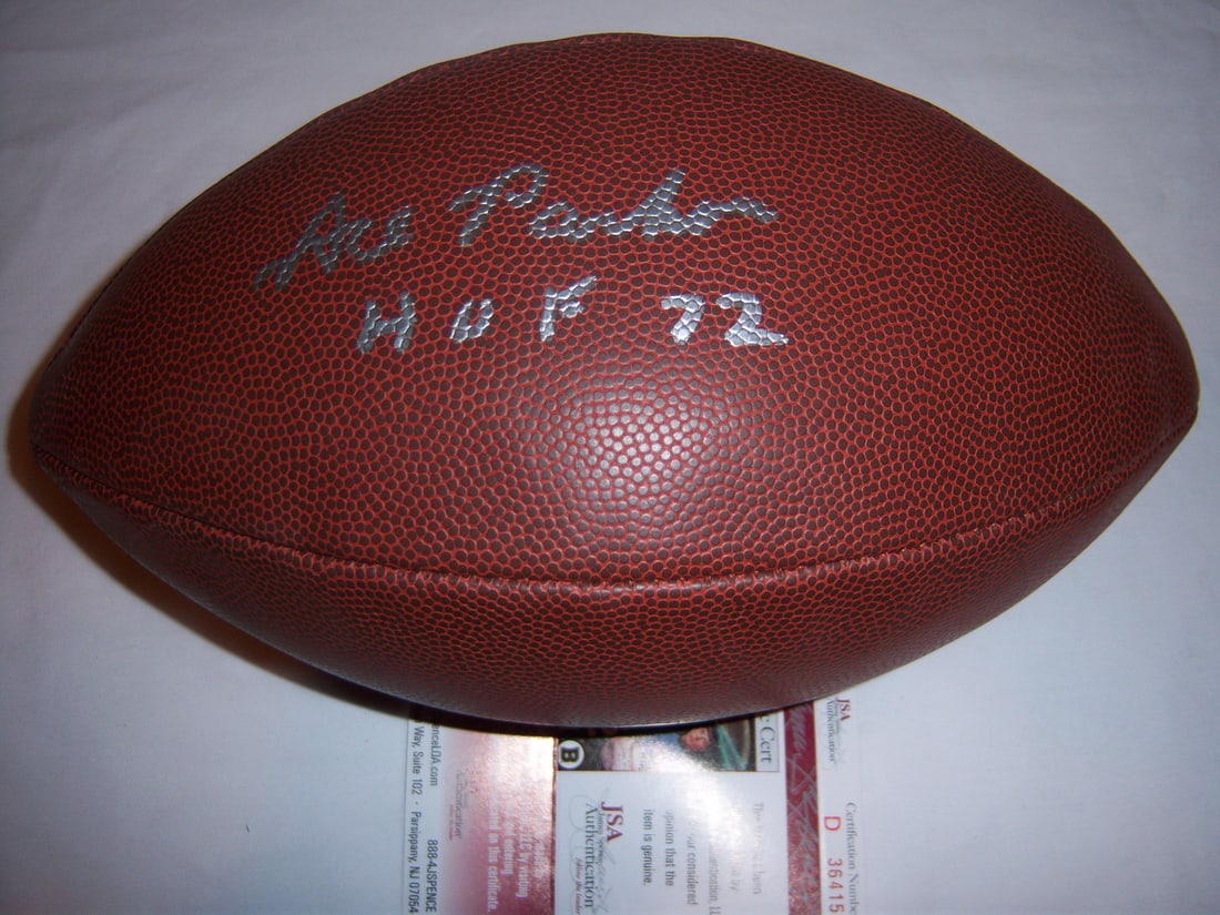 Signed Football by Ace Parker Hall of Famer with JSA Authentication: Signed Football by Ace Parker Hall of Famer with JSA Authentication This is an original football signed by Ace Parker, a Hall of Fame player associated with the Yankees and the Duke football team. The