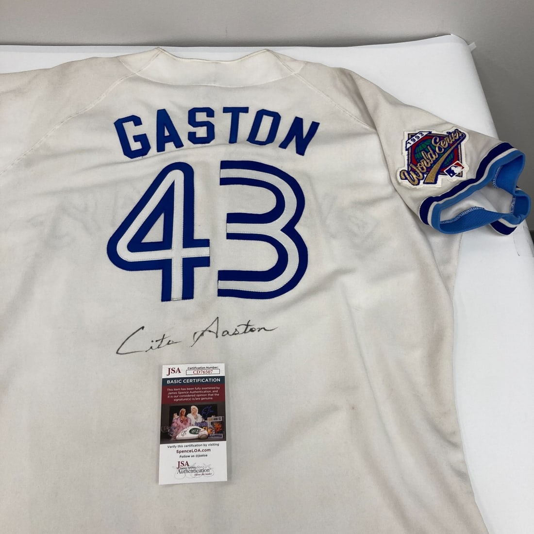 Cito Gaston Signed 1993 Blue Jays Game Jersey JSA Authenticated: Cito Gaston Signed 1993 Blue Jays Game Jersey JSA Authenticated Celebrate the legacy of baseball with this original Cito Gaston signed jersey from the 1993 World Series. This game-issued jersey showca