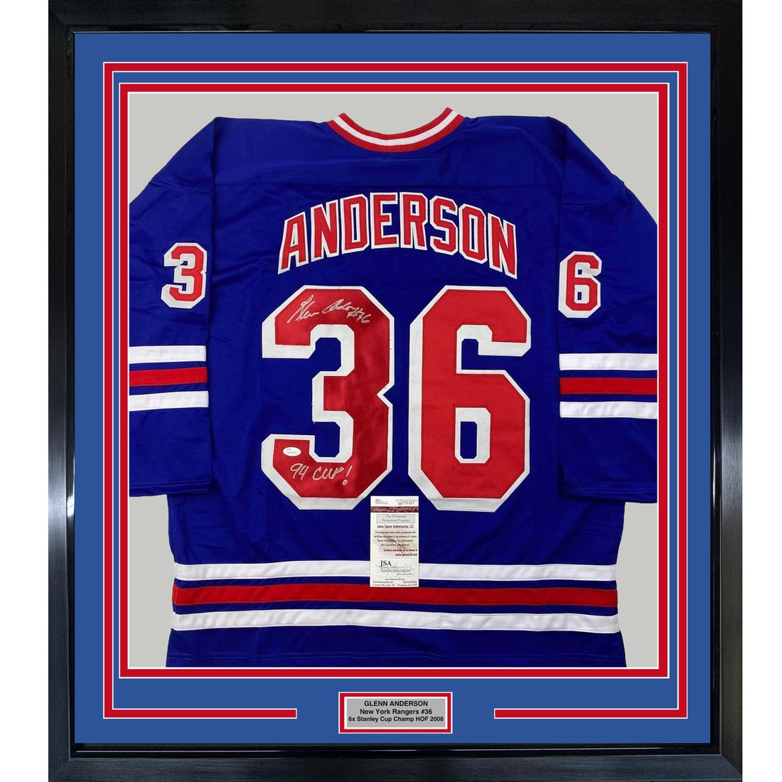 Framed Glenn Anderson Signed Jersey New York Rangers JSA COA 35x39 (1 of 2)