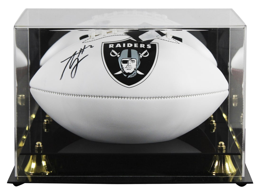 Ashton Jeanty autographed Raiders logo football with display case BAS witnessed (1 of 5)