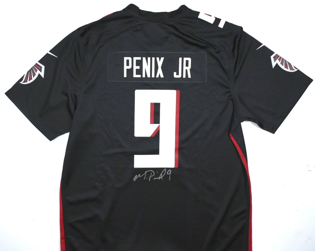 Nike Black Game Jersey Signed by Michael Penix Jr Beckett Hologram: Nike Black Game Jersey Signed by Michael Penix Jr Beckett Hologram Autographed black Nike game jersey signed by Michael Penix Jr. Includes a Beckett witness hologram. The jersey is pre-owned and made 