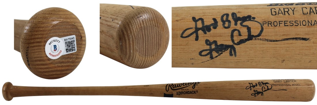 Gary Carter Signed Game Used Bat God Bless Montreal Expos Beckett COA (1 of 8)