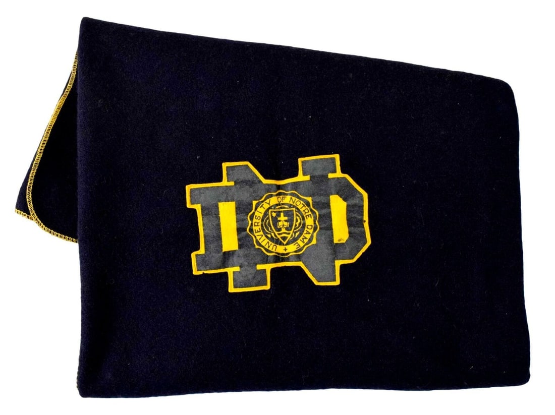 Signed Notre Dame Wool Stadium Blanket 38x60 Navy (1 of 2)