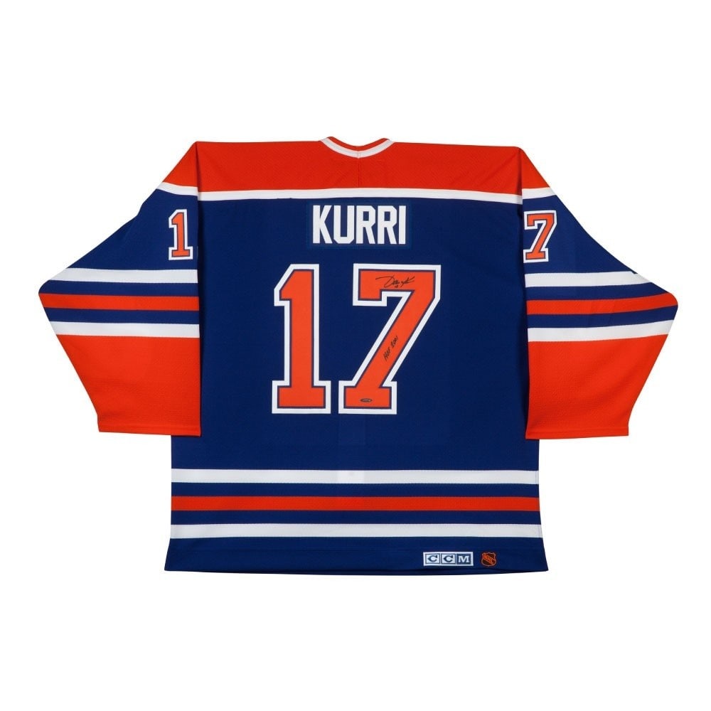 Jari Kurri Signed Authentic Jersey Inscribed HOF 2001 Oilers: Jari Kurri Signed Authentic Jersey Inscribed HOF 2001 Oilers This authentic Edmonton Oilers jersey is personally signed by NHL legend Jari Kurri, featuring the inscription "HOF 2001" to commemorate hi