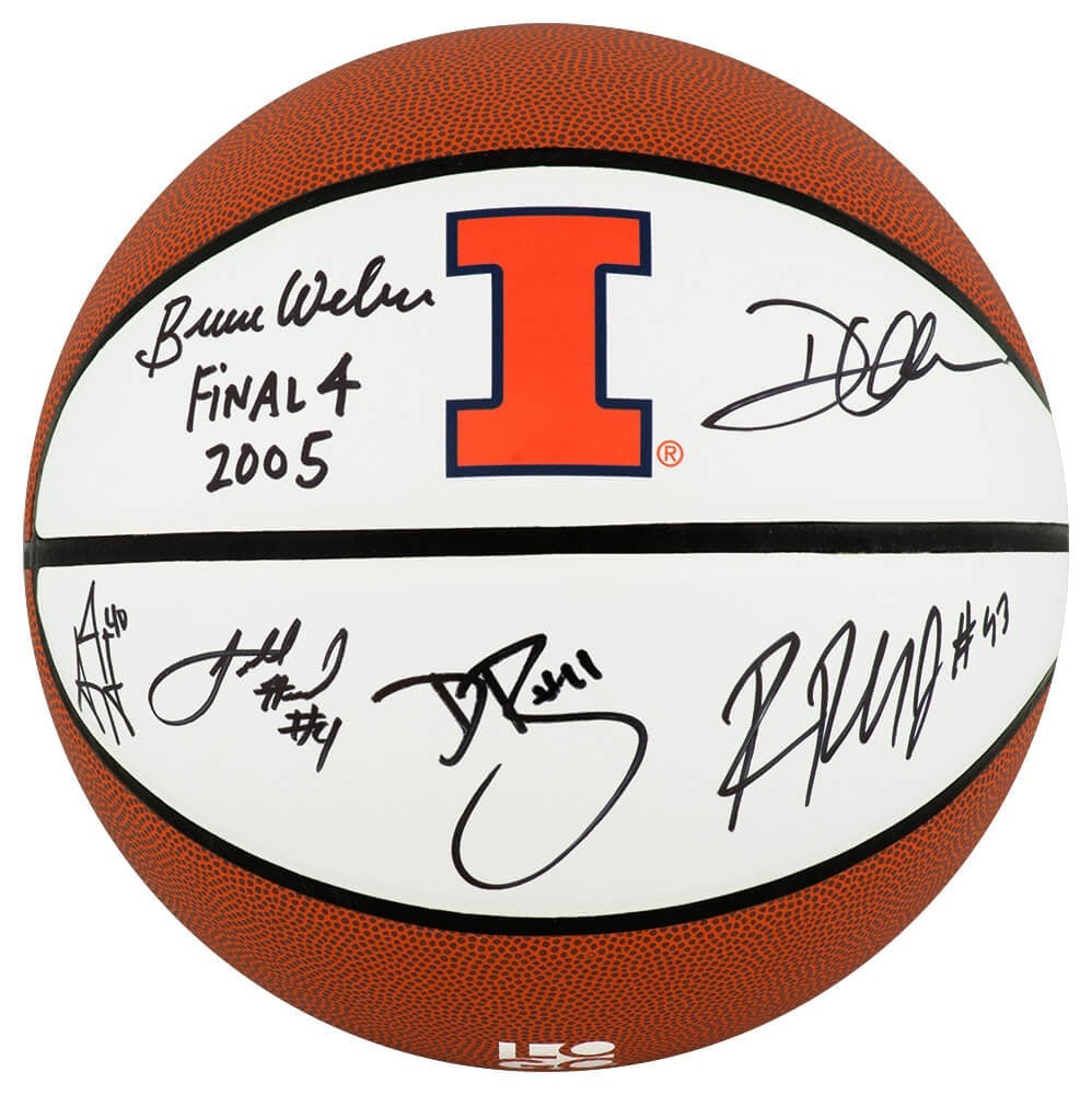 Illinois Fighting Illini 2005 Basketball Signed by Six Including Deron Williams with Inscription: Illinois Fighting Illini 2005 Basketball Signed by Six Including Deron Williams with Inscription This is an original 2005 Illinois Fighting Illini team-signed basketball featuring the University of Il