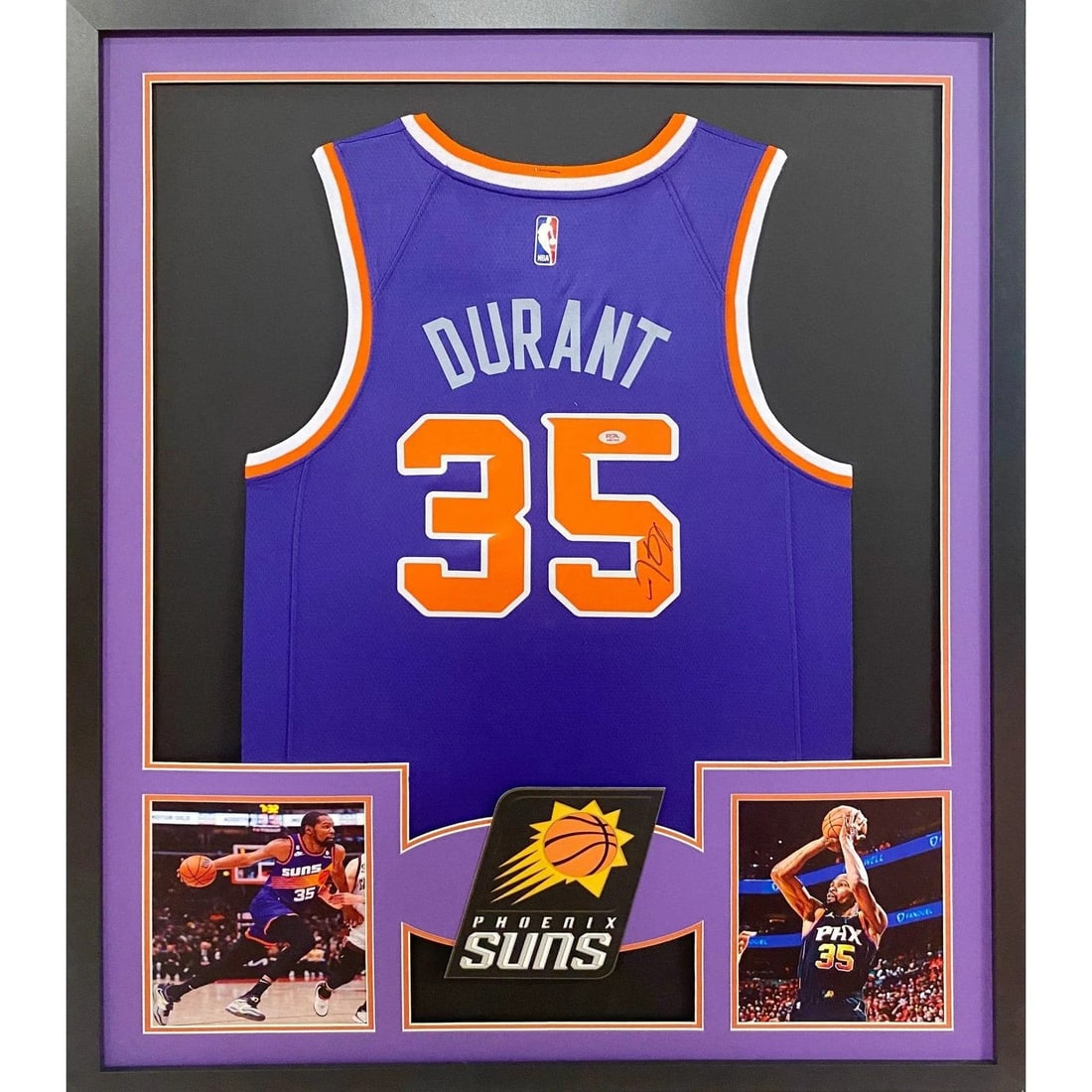 Kevin Durant Autographed Framed Jersey PSA/DNA Phoenix Suns: Kevin Durant Autographed Framed Jersey PSA/DNA Phoenix Suns This is a pre-owned, autographed framed jersey of Kevin Durant from the Phoenix Suns. The jersey has been authenticated by PSA/DNA, a reputa
