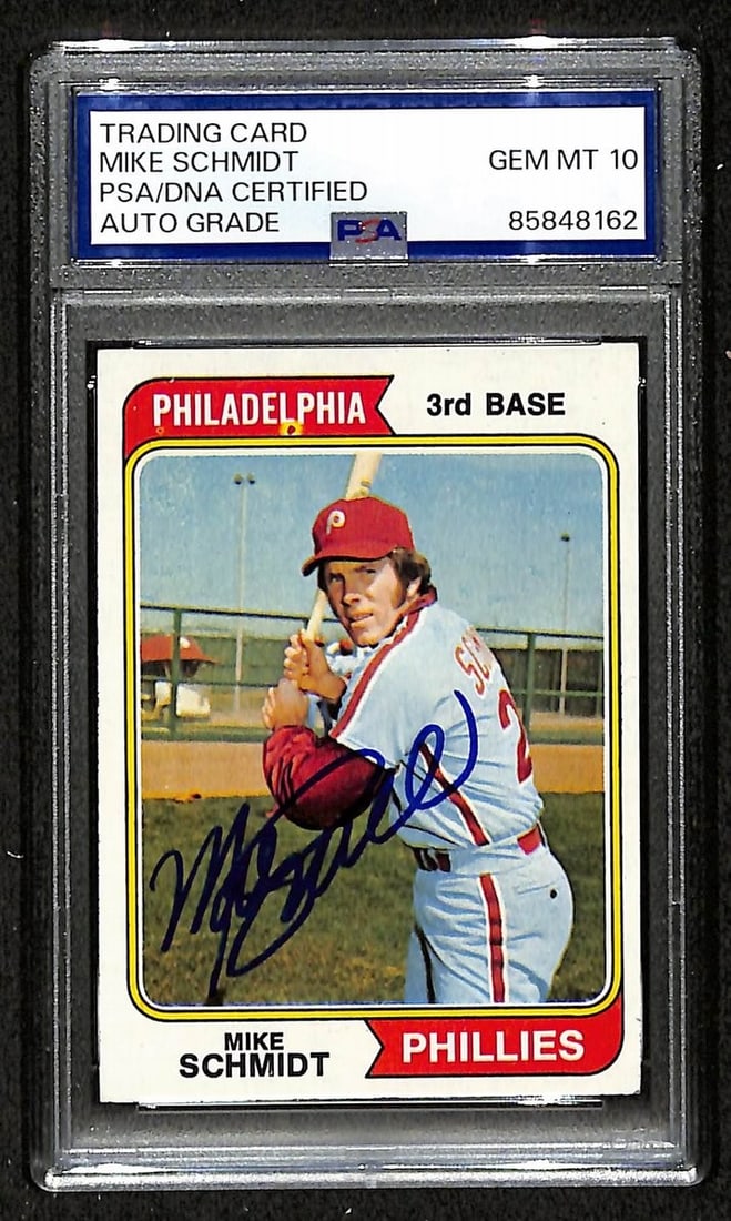 PSA DNA GEM 10 signed 1974 Topps Mike Schmidt Phillies card (1 of 2)