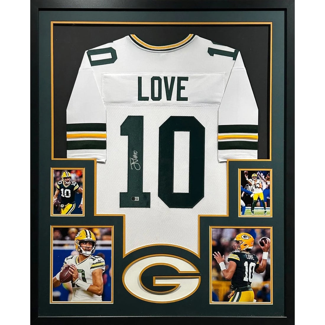 Framed Jordan Love Autographed Packers Jersey Beckett Authenticated: Framed Jordan Love Autographed Packers Jersey Beckett Authenticated This framed white jersey is autographed by Jordan Love of the Green Bay Packers and authenticated by Beckett. The display features d