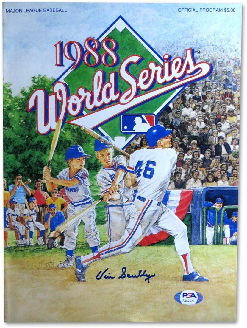 Vin Scully Autographed 1988 Dodgers World Series Programs PSA Authenticated: Vin Scully Autographed 1988 Dodgers World Series Programs PSA Authenticated This is an original program from the 1988 World Series featuring the Los Angeles Dodgers, signed by the legendary broadcaste